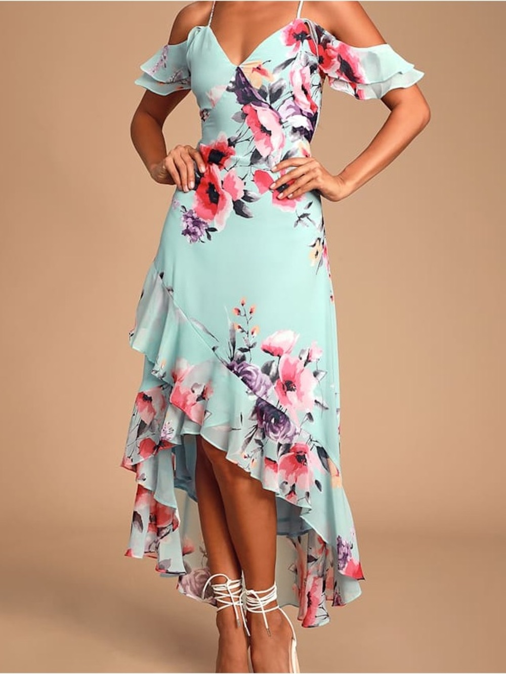 EUC Love in Bloom Blue Floral Print Off-the-Shoulder High-low Dress size small